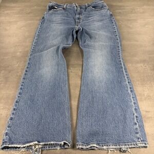 Levis Premium‎ Big E Jeans Womens 32x30  Blue Denim High Rise Flare Distressed